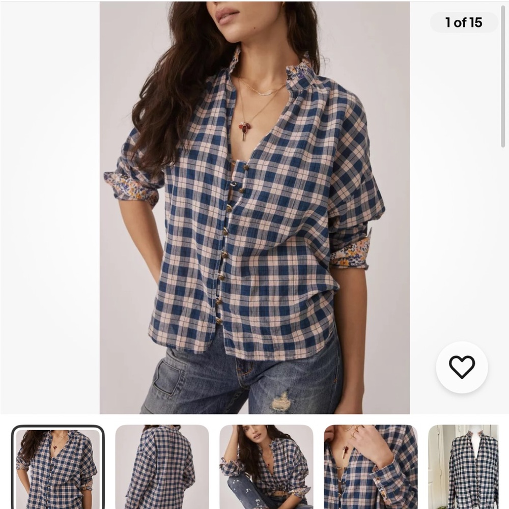 Pilcro cotton pink and blue plaid long sleeve top Size L